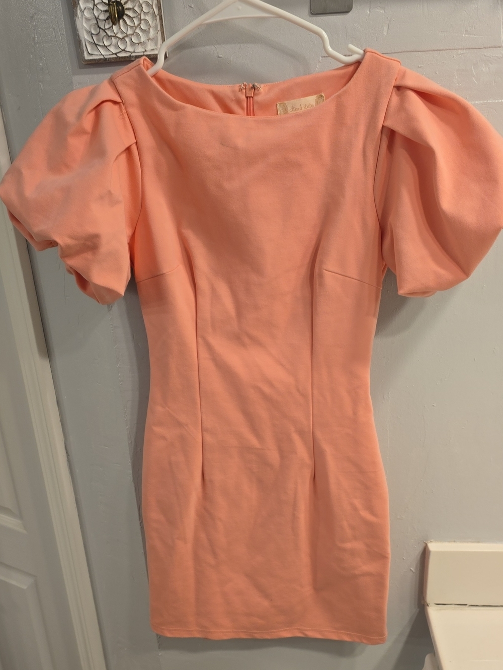 Altar'd State Peach Puff-Sleeve Mini Dress